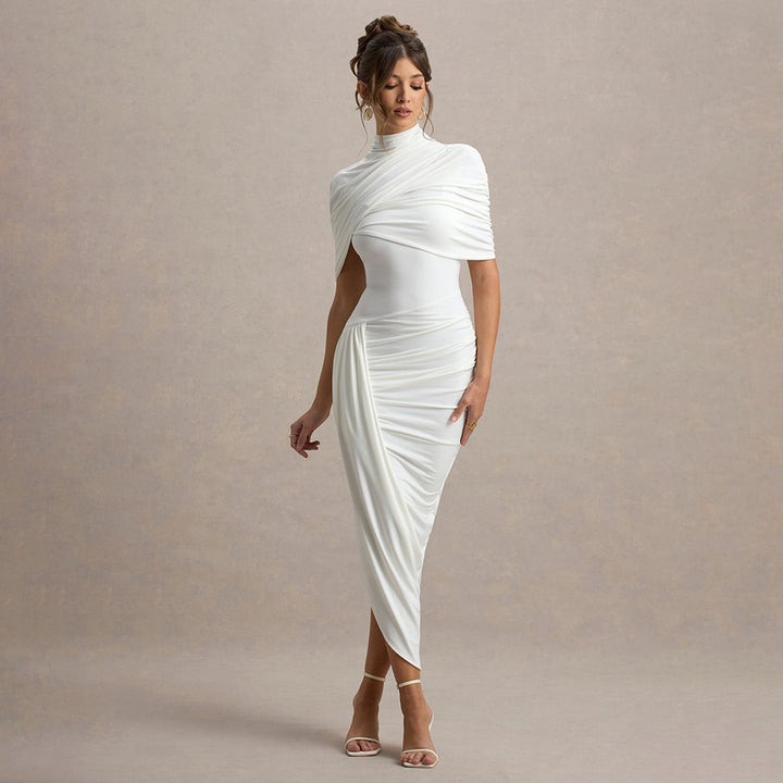 Damen Elegantes Maxi-Kleid mit asymmetrischen Rüschendetails Echo Archiv