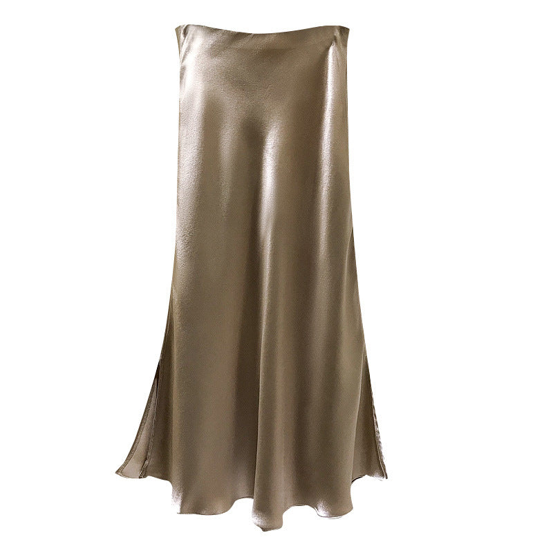 Damen Fließender Satin-Bias-Midirock mit hohem Bund und seitlichen Schlitzen Echo Archiv