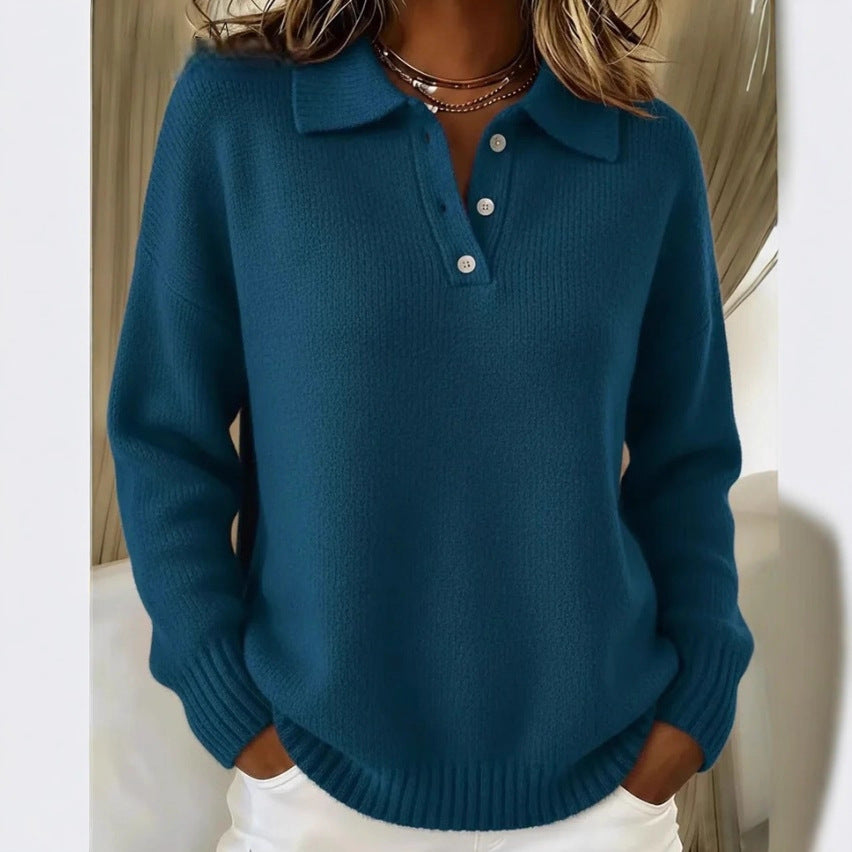 Damen nan kuscheliger Polokragenpullover mit kurzer Knopfleiste und gerippten Bündchen Echo Archiv