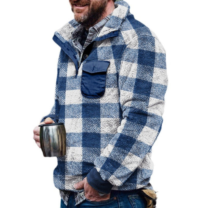 Herren Fleece-Pullover mit Karomuster und Hohem Kragen – Marzano