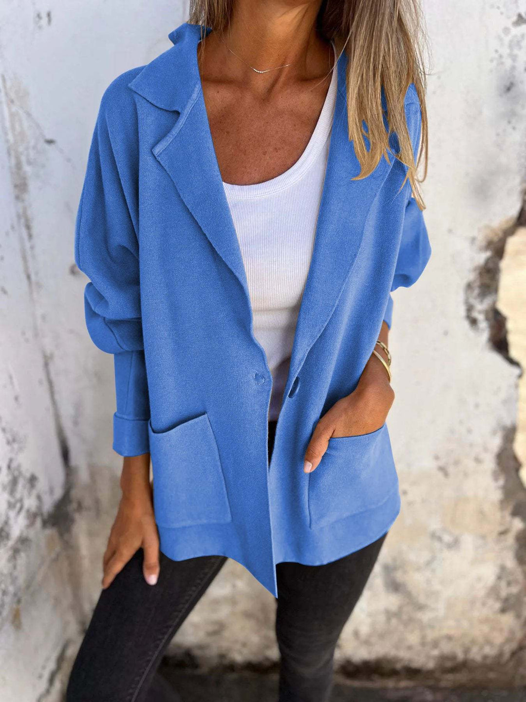 Damen Lässiger Oversize-Blazer mit praktischen Taschen und Knopfverschluss Echoarchiv