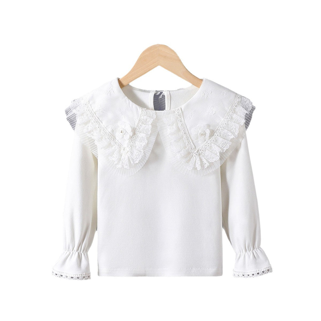 Mädchen Bluse mit üppigem Spitzenkragen und filigranen Applikationen