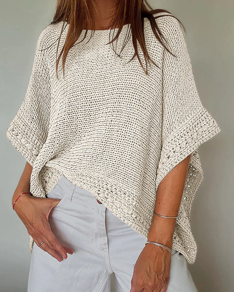 Damen Leichtes Oversize Strickponcho mit Häkelkante – Veloura