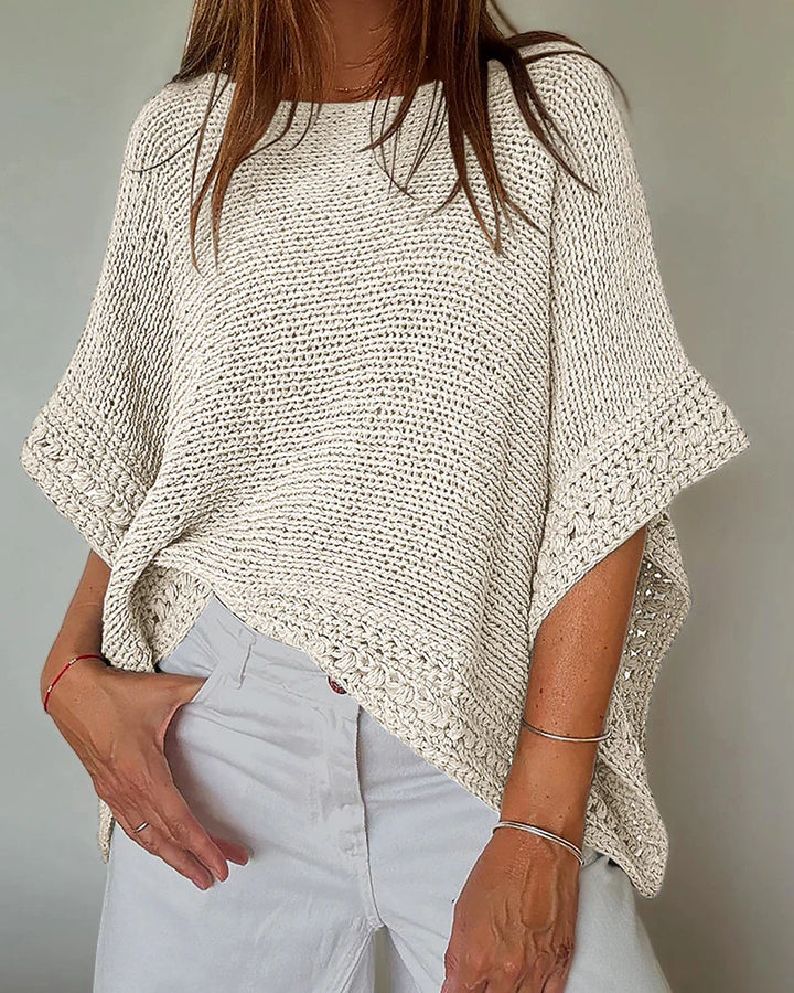 Damen Leichtes Oversize Strickponcho mit Häkelkante – Veloura