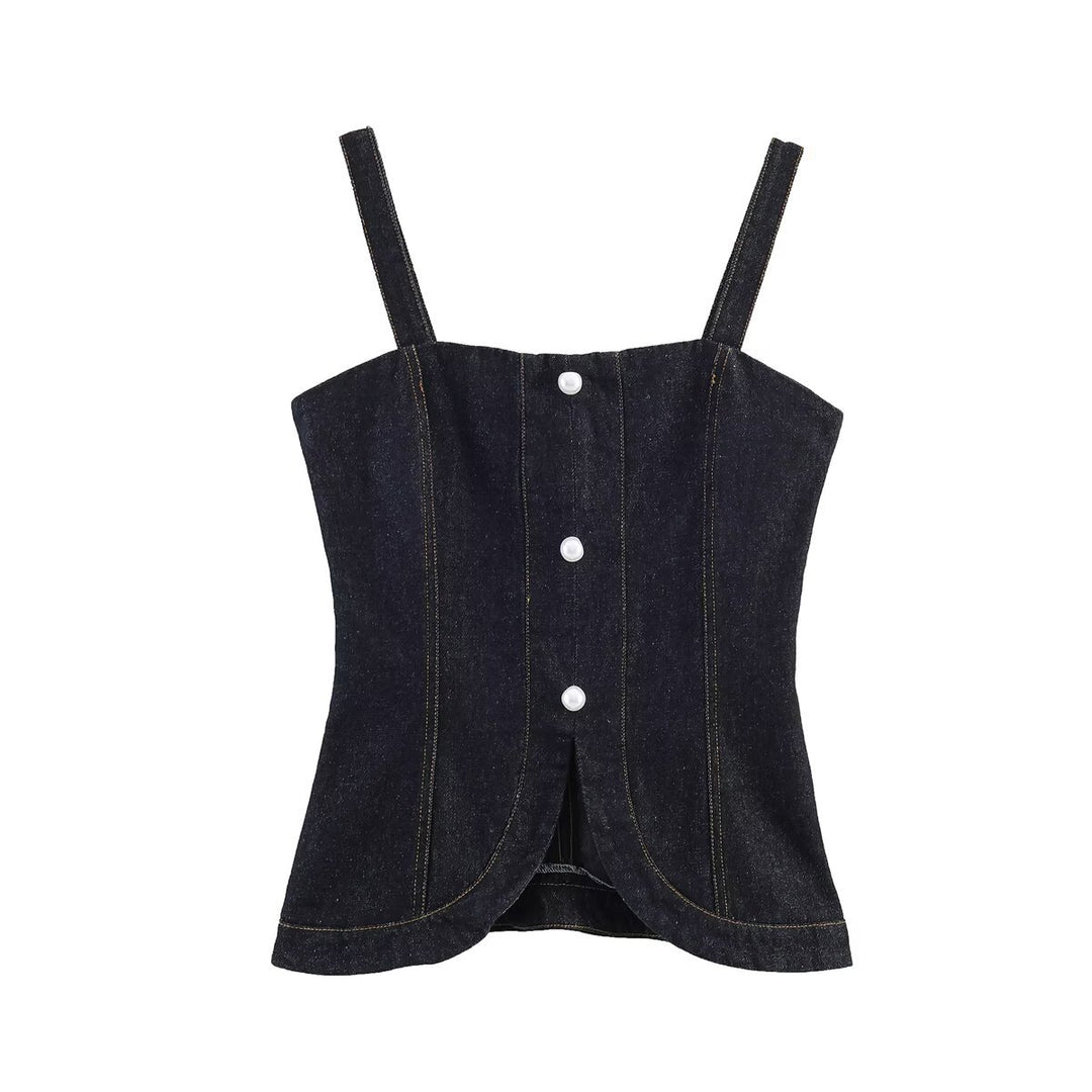 Damen Denim-Cami mit tailliertem Schnitt und dekorativen Knöpfen Echo Archiv