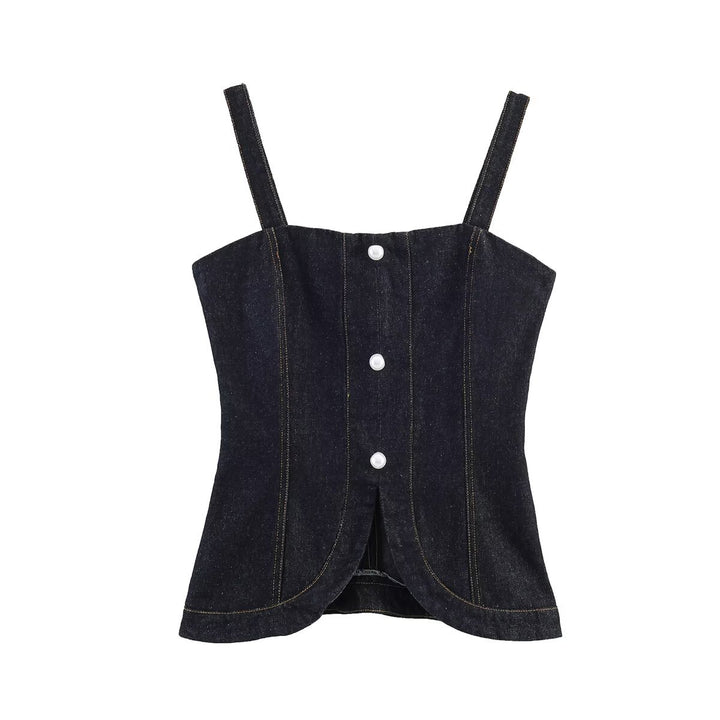Damen Denim-Cami mit tailliertem Schnitt und dekorativen Knöpfen Echo Archiv