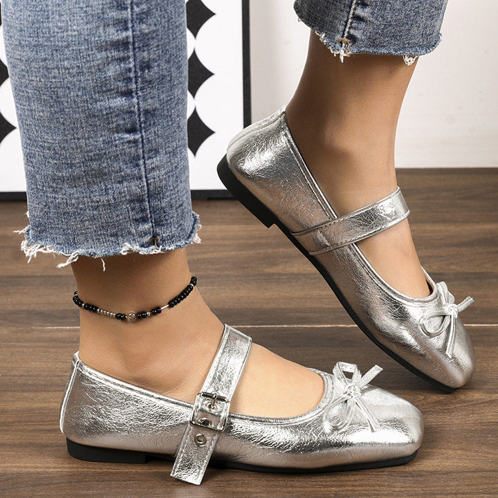 Damen Ballerinas mit Leopardenmuster, verstellbarem Mary-Jane-Riemen und dekorativer Schleife – Lioré
