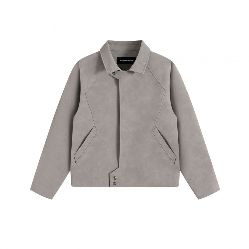Unisex Kurzjacke im minimalistischen Veloursleder-Look mit verdeckter Frontblende und Hemdkragen Echo Archiv