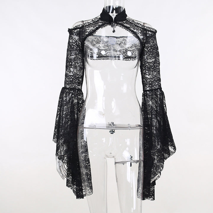 Damen figurbetonte Bluse mit Rüschendetails und Schnürung Echo Archiv