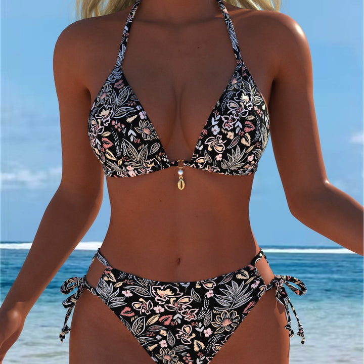 Damen Triangel-Bikini mit verspieltem Floral-Design und verstellbaren Bindebändern Echo Archiv