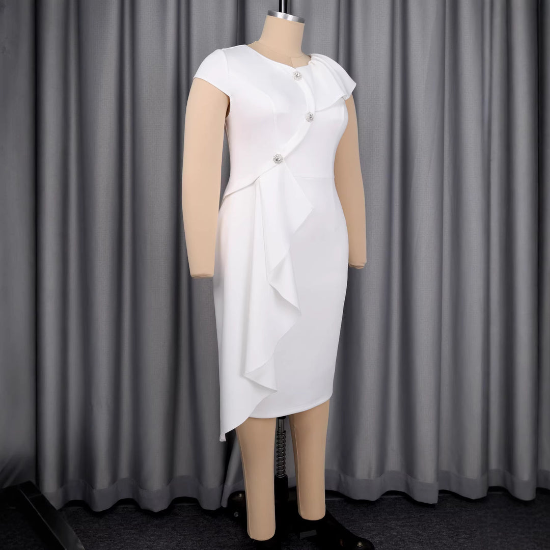 Damen Etuikleid mit drapierten Rüschen und funkelnden Knopfdetails Echo Archiv