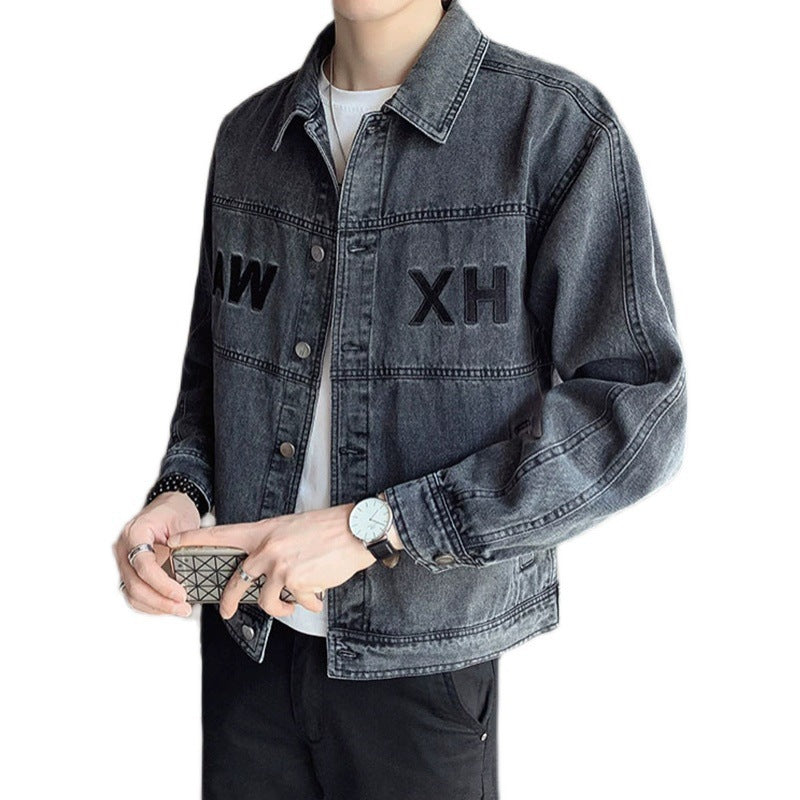 Herren Lässige Denimjacke mit modischen Applikationen Echoarchiv