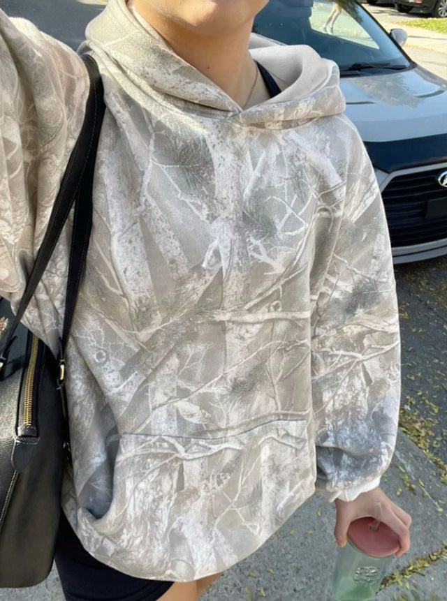 Damen Oversize Kapuzenpullover mit Naturmuster und Kängurutasche Echoarchiv