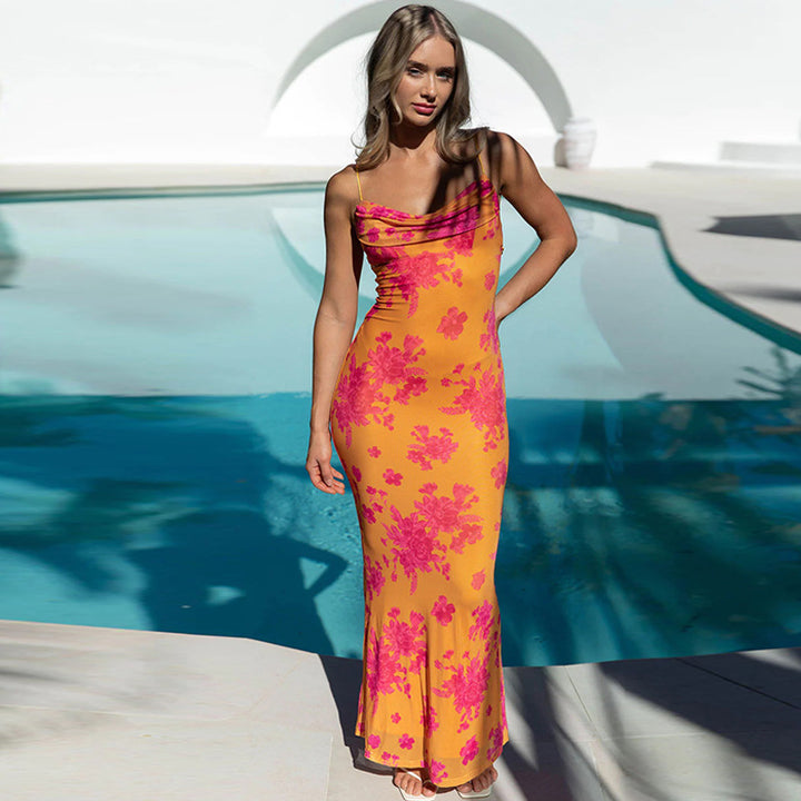 Damen Elegantes Maxikleid mit Spaghetti-Trägern und fließendem Schnitt Echo Archiv