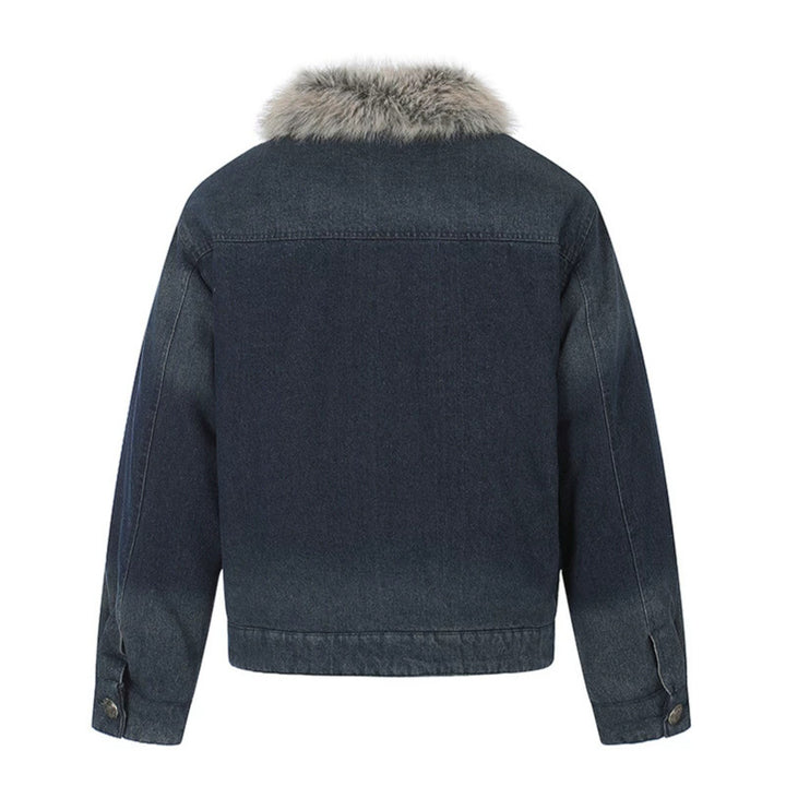 Damen Jeansjacke mit Kunstfellkragen und militärischen Zierknöpfen Echoarchiv
