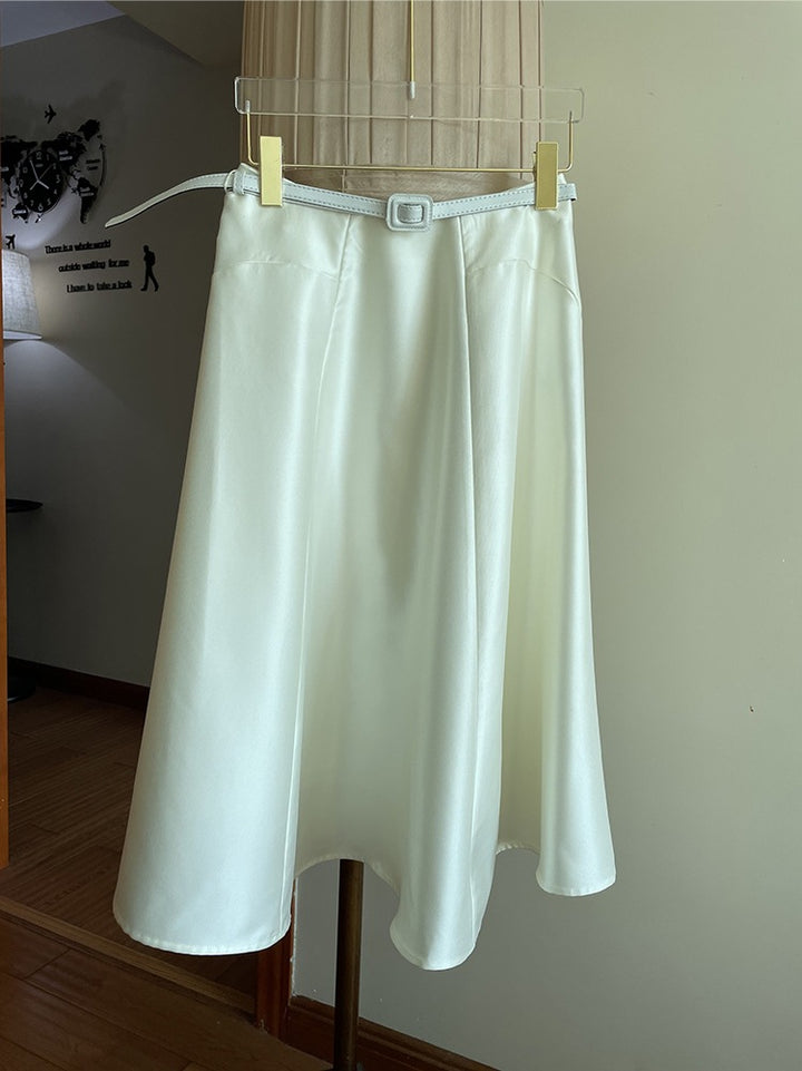 Damen Satin-Midirock mit ausgestellter A‑Linie und schmalem Bindegürtel Echo Archiv