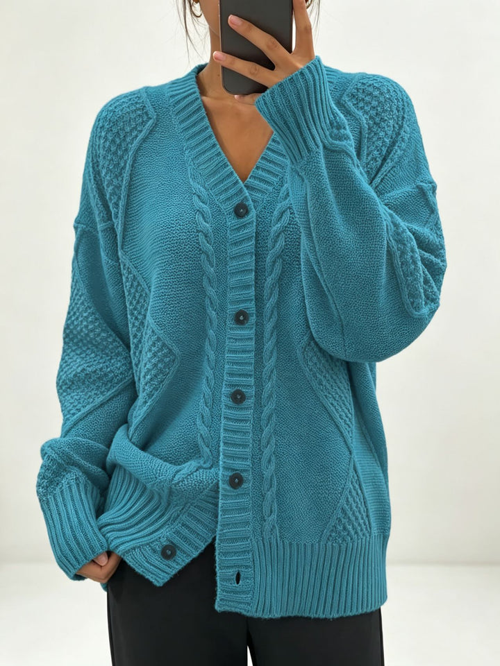 Damen Oversize Strickcardigan mit Zopf- und Strukturdetails – Veloura