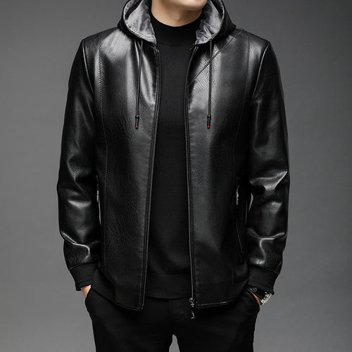 Herren Lederimitat-Hoodiejacke mit Kapuze, Reißverschluss und schmaler Silhouette Echo Archiv