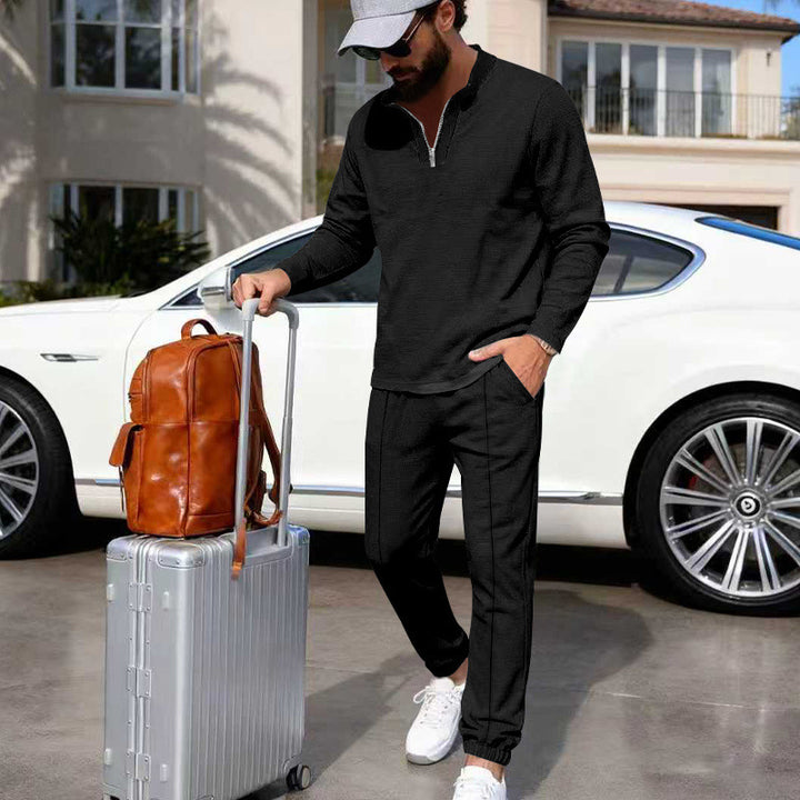 Herren Leichtes Henley-Loungewear-Set mit Kontrastkragen, Tunnelzug-Jogger und elastischen Bündchen – Marzano
