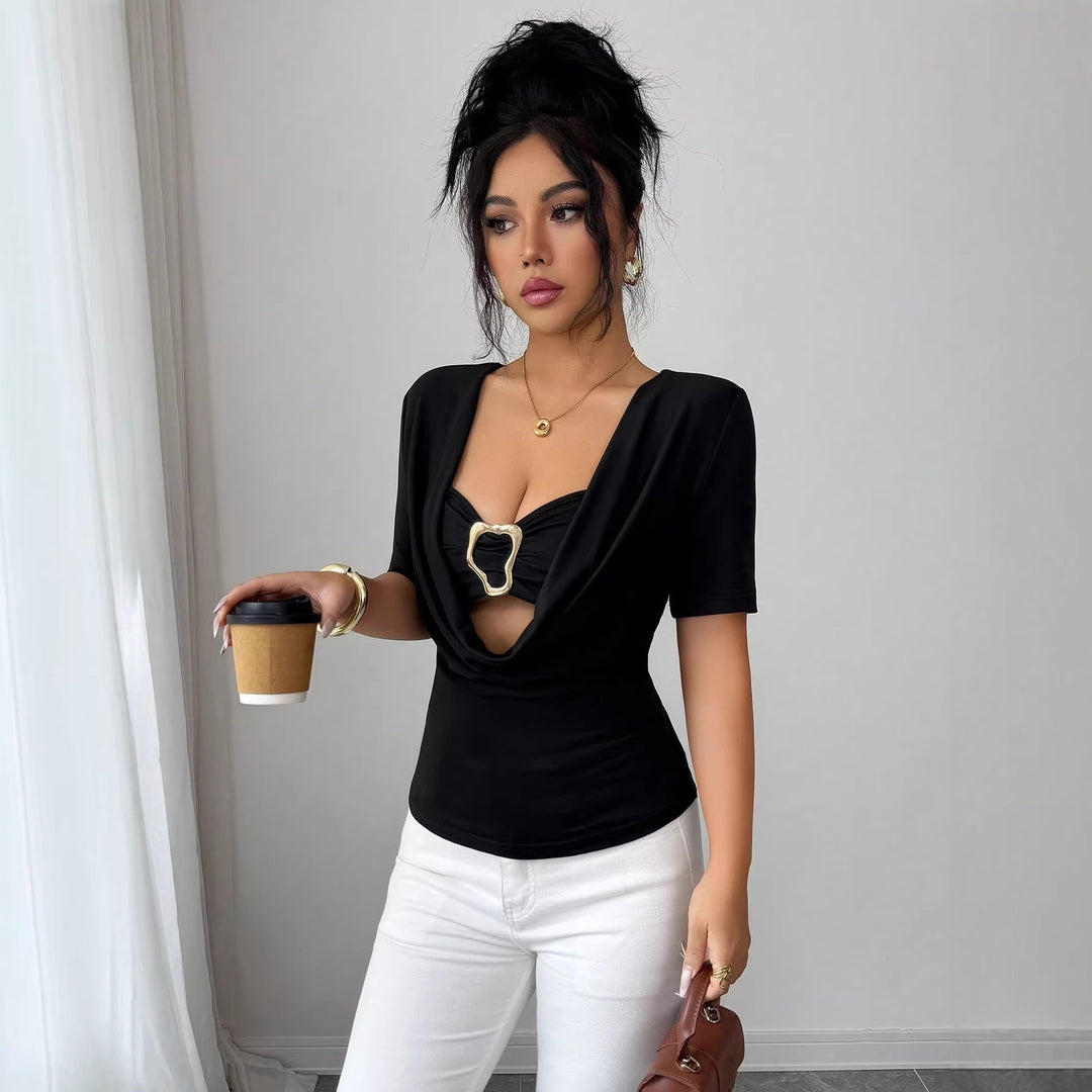 Damen nan drapiertes Cropped-Top mit herzförmiger Zierschließe und Cut-Out Echo Archiv