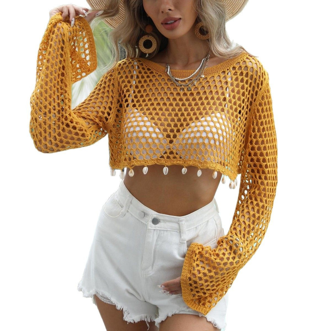 Damen Häkel-Überwurf mit Open-Shoulder Design und Muschelverzierungen Echo Archiv