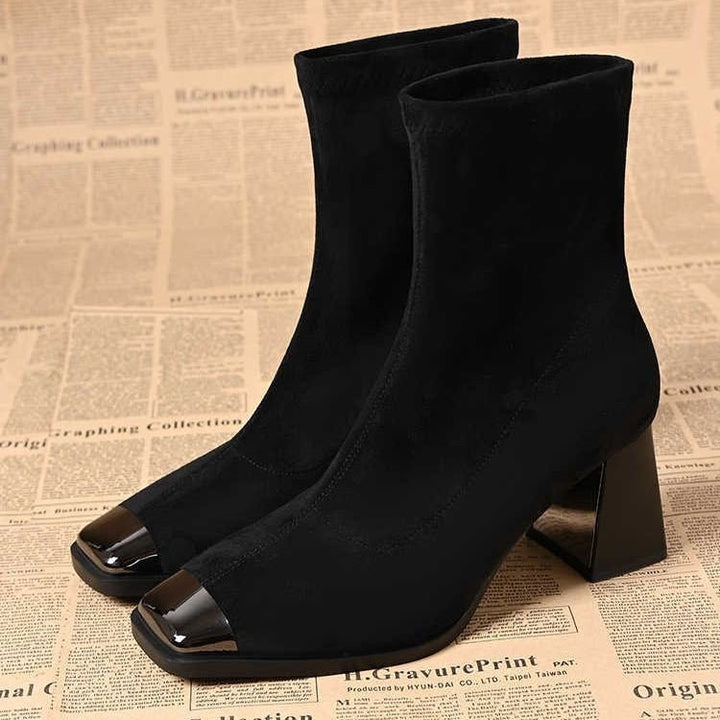 Damen Elegante Stiefeletten mit quadratischer Zehenpartie und Blockabsatz Echo Archiv