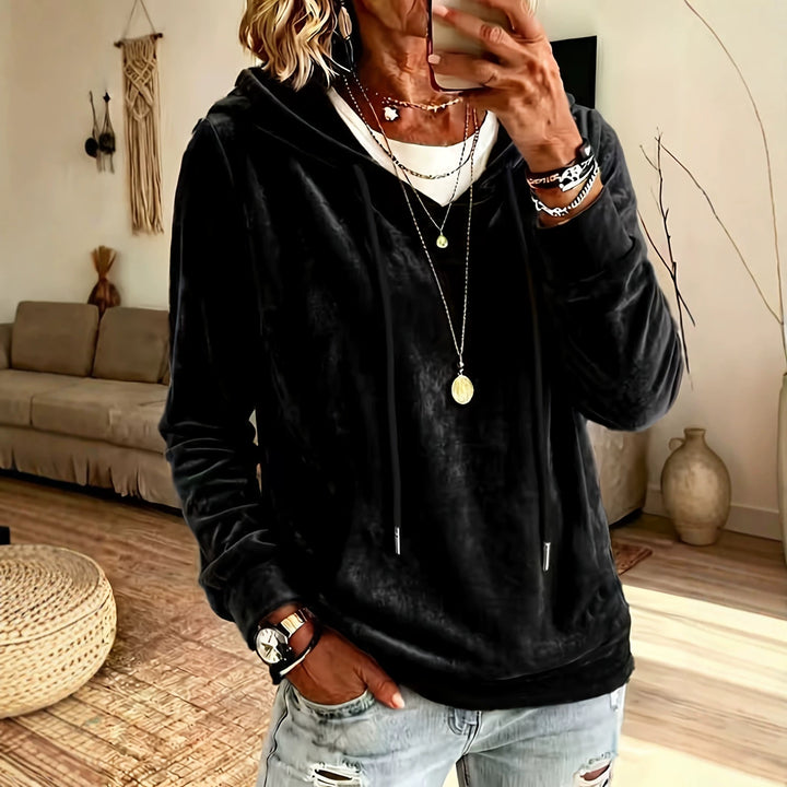Damen Samt-Kapuzenpullover mit Relaxed-Fit und Kordelzug Echoarchiv