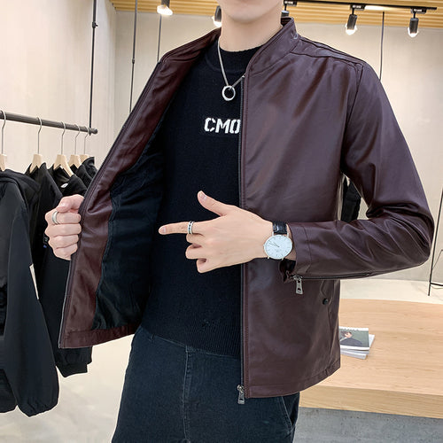 Herren elegante Kunstlederjacke mit schmaler Passform und modischen Akzenten Echoarchiv