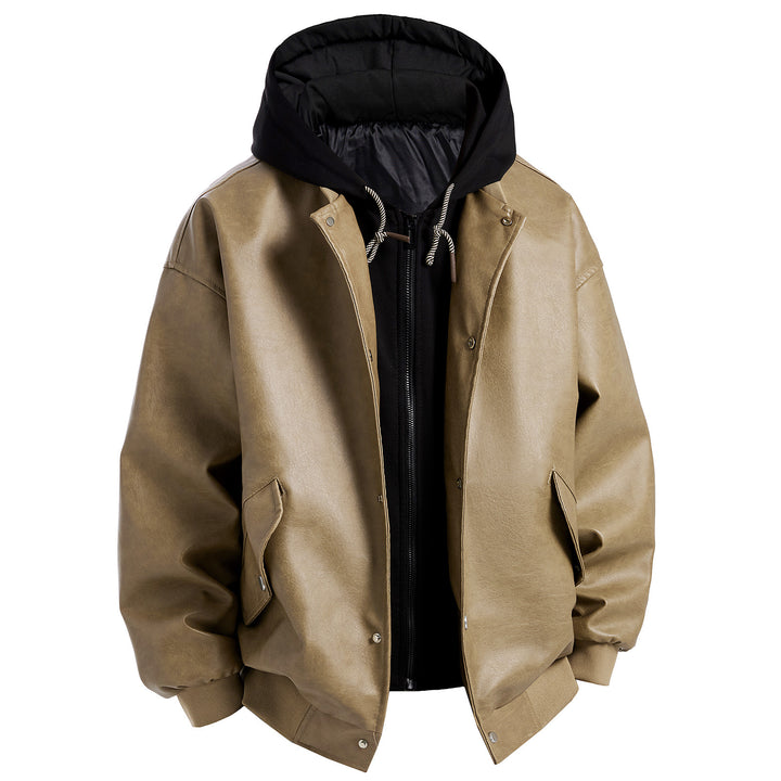Herren Kunstlederjacke im oversized Schnitt mit abnehmbarer Kapuze Echoarchiv