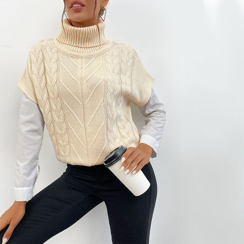 Damen Strickwesten-Pullover mit Zopfmuster und hohem Rollkragen Echoarchiv