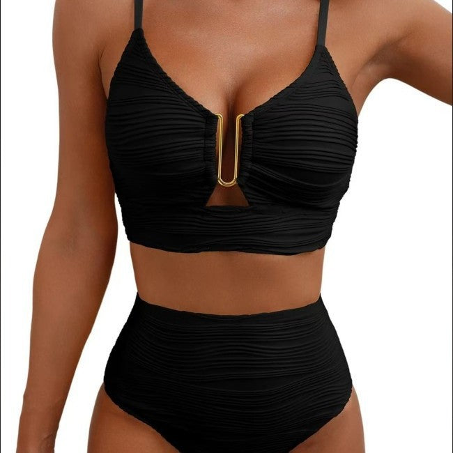 Damen Hoher Bund Bikini mit dekorativem Schlitz Echo Archiv
