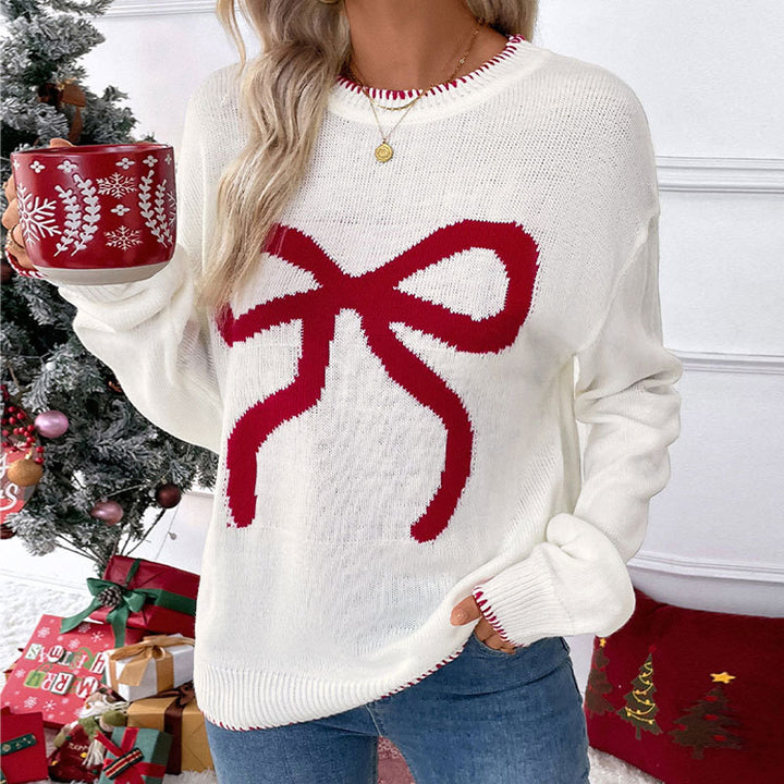 Damen Weihnachtlicher Strickpullover mit Schleifenmotiv Echo Archiv