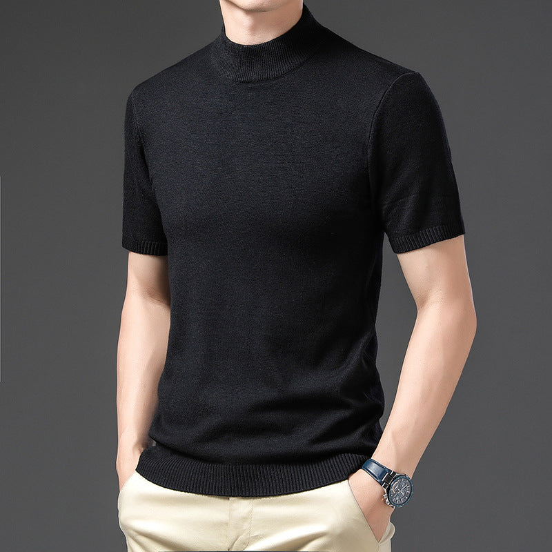 Herren elegantes Kurzarm-Pullover mit hochgeschlossenem Kragen Echoarchiv