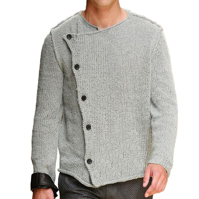 Herren Strickpullover mit innovativem Stehkragen und asymmetrischer Knopfleiste Echoarchiv