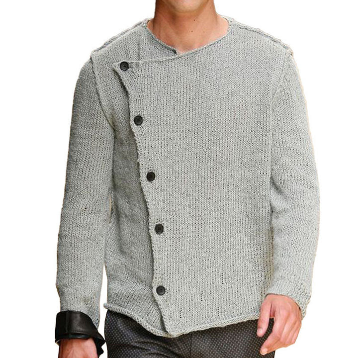 Herren Strickpullover mit innovativem Stehkragen und asymmetrischer Knopfleiste Echoarchiv