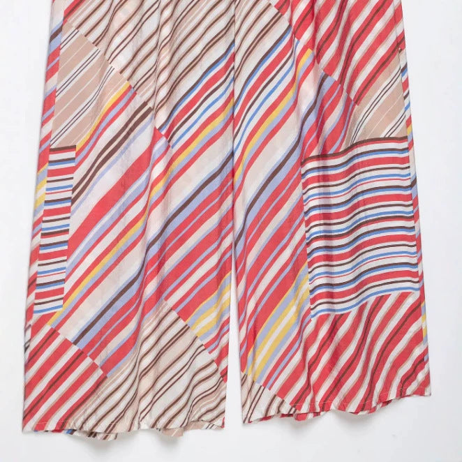 Damen Weite Palazzo‑Hose mit elastischem Bund, Tunnelzug und gestreiftem Patchwork‑Print Echo Archiv