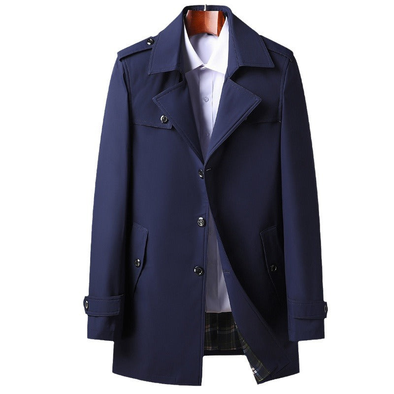 Herren Midilanger Funktions-Trenchcoat mit Schulterklappen, Pattentaschen und kariert gefütterter Innenblende Echo Archiv