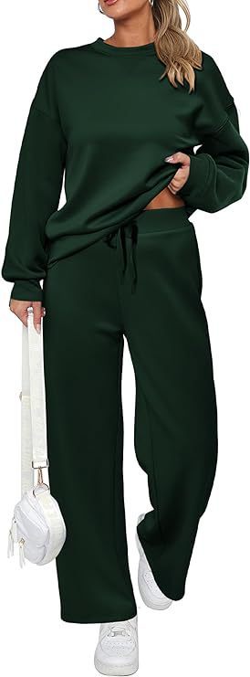 Damen zweiteiliges French-Terry Lounge-Set mit oversized Rundhals-Pullover und weitem Highwaist-Jogger – Avérine