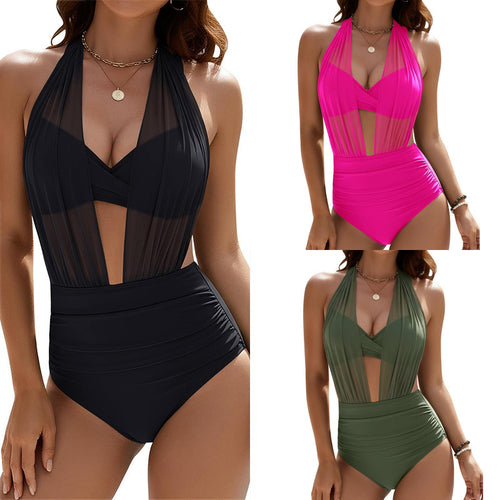 Damen Einteiliger Badeanzug mit verführerischem Schnitt und eleganten Transparentdetails Echo Archiv