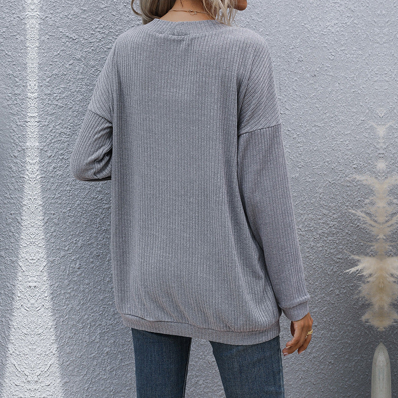 Damen lässiger gerippter Strickcardigan mit Taschen und offenem Schnitt Echoarchiv