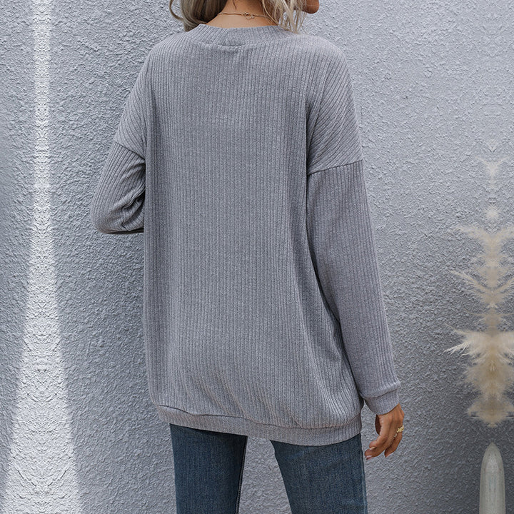 Damen lässiger gerippter Strickcardigan mit Taschen und offenem Schnitt Echoarchiv