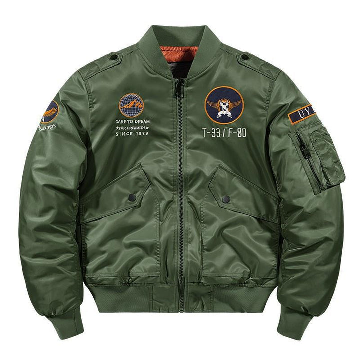 Herren Aviator-Bomberjacke im Military-Look mit gestepptem Thermofutter und Schulterpatches Echoarchiv