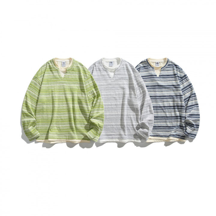 Unisex Gestreifter Oversize-Pullover mit V‑Einsatz und Lagenoptik Echo Archiv