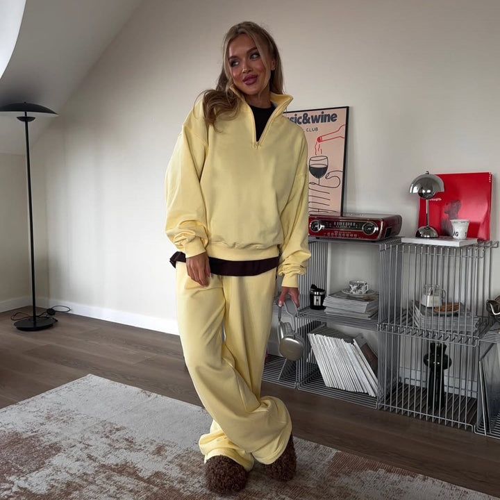 Damen nan Oversize Halbzip-Pullover mit Stehkragen und weitem Lounge-Hose-Set Echo Archiv