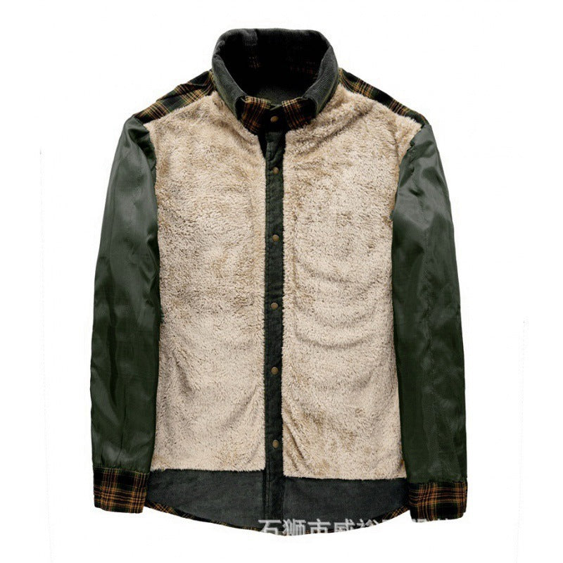 Herren Karierte Thermo-Hemdjacke mit Sherpa‑Futter und Cord‑Schulterbesatz – Taviero