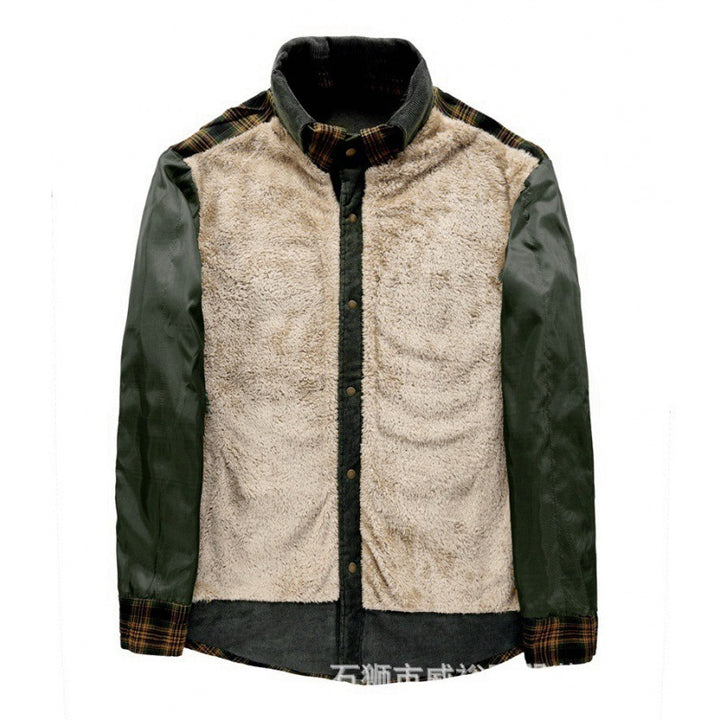 Herren Karierte Thermo-Hemdjacke mit Sherpa‑Futter und Cord‑Schulterbesatz – Taviero