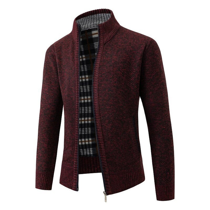 Herren Strukturiertes Zip-Strickjacke mit Karo‑Fleece‑Futter und Stehkragen Echo Archiv