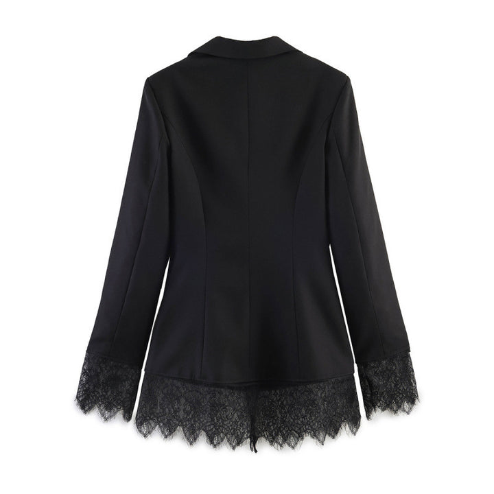 Damen taillierter Blazer mit Spitzenbesatz und ausgestelltem Saum Echo Archiv