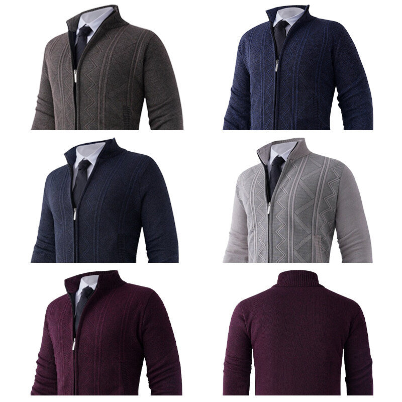Herren Strick-Zipjacke mit Stehkragen und dezentem Rautenmuster Echo Archiv