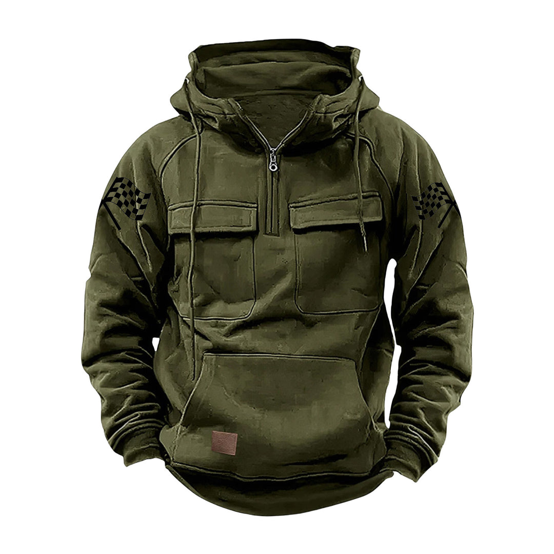 Herren nan Kapuzenpullover mit Halbzip, Cargo-Brusttaschen und Kängurutasche Echo Archiv